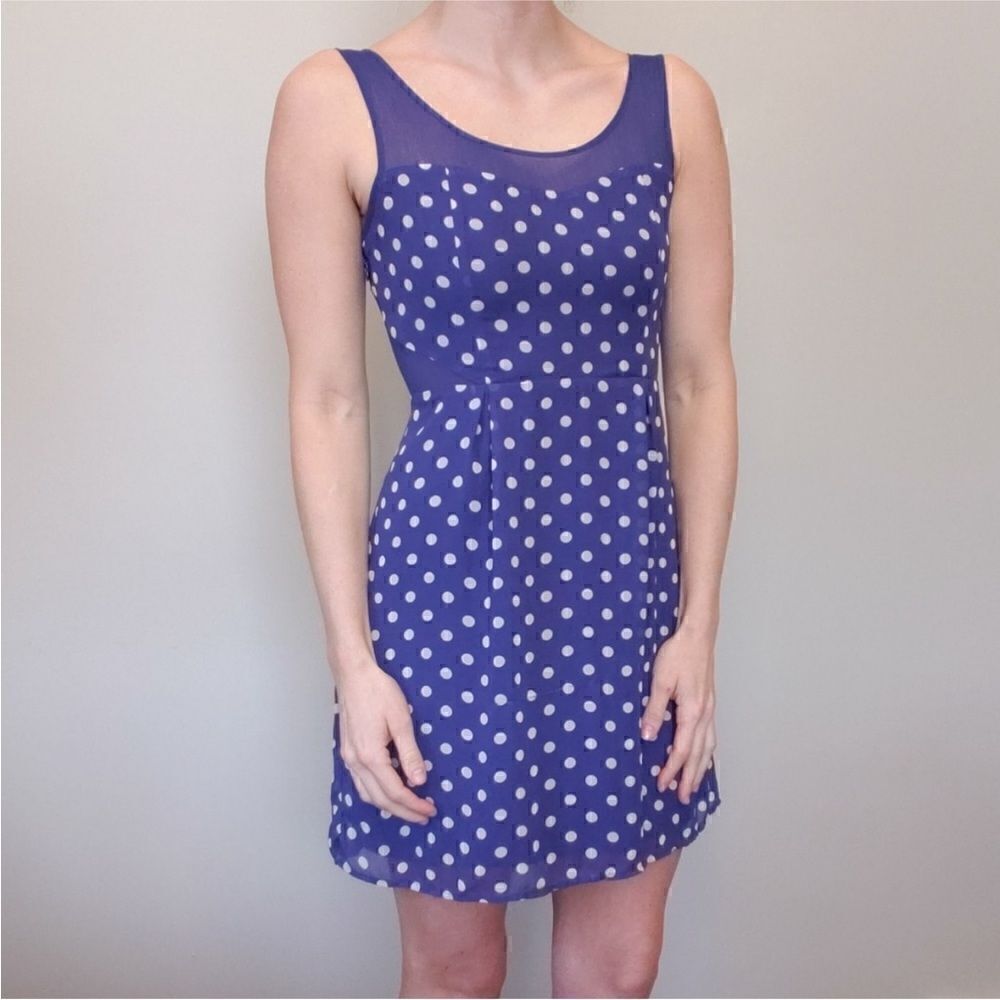 Jessica Simpson Blue Polka Dot Dress with Sheer Mesh Cut Outs